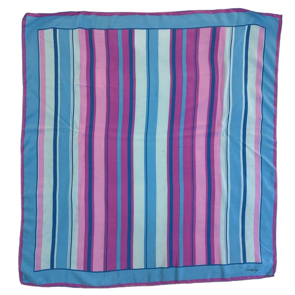 Vintage Franco Pugi Silk Crepe Stripe Scarf | 32" Square | Hand-Rolled Edges - Picture 4 of 10